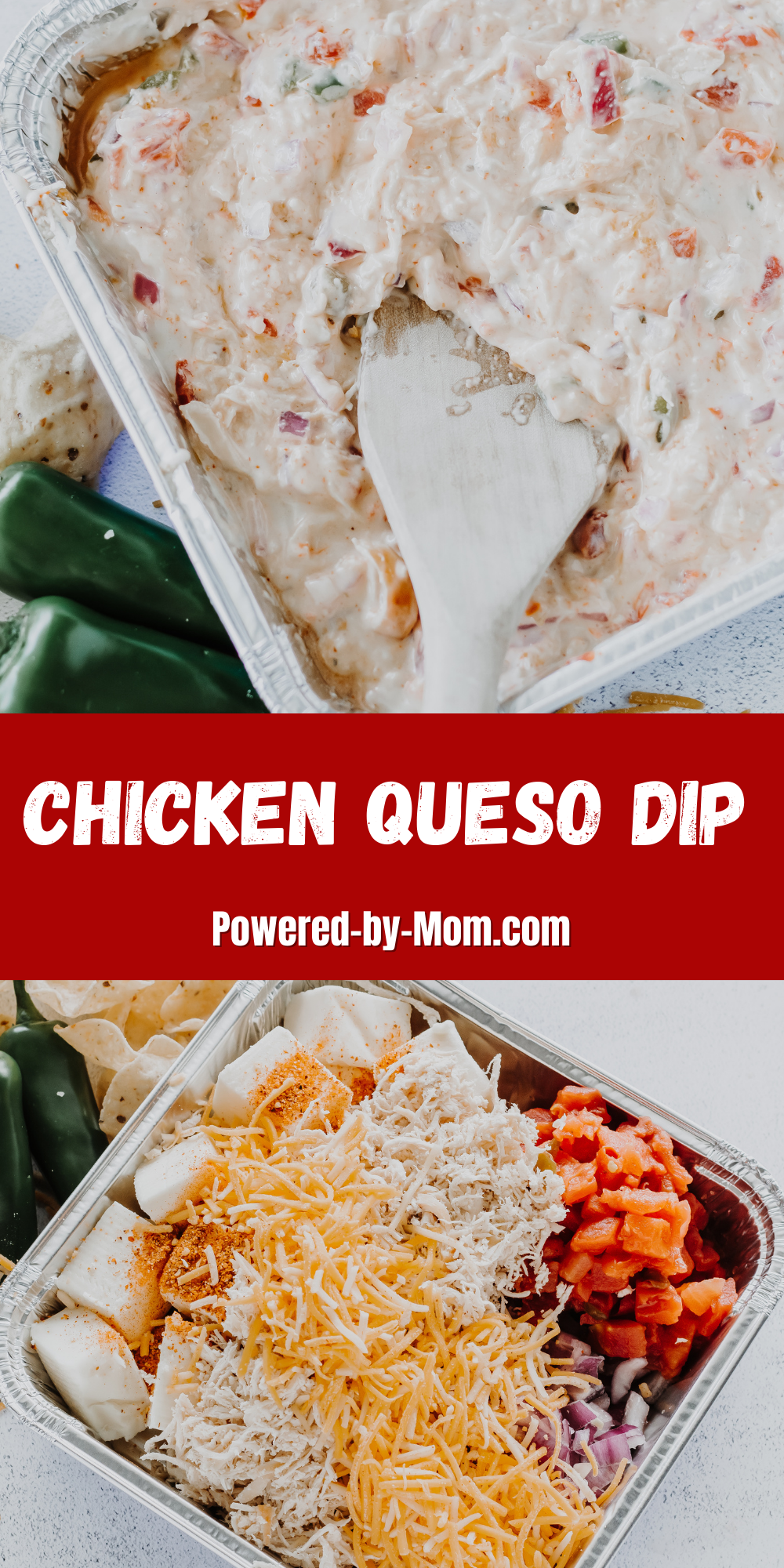We love this easy Chicken Queso Dip. It's a delicious and hearty dip that is perfect for potlucks, game day or any get togethers. We also share how you can make it a Smoked Chicken Queso Dip. Serve with your favourite dippers whether that's tortilla chips, crackers or a baguette.  